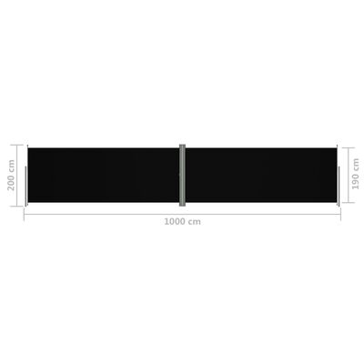 vidaXL Infällbar sidomarkis svart 200x1000 cm