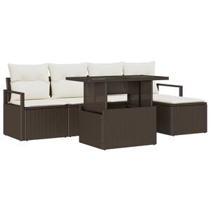 vidaXL Tr&auml;dg&aring;rdsoffset med lagring 6 pcs Brun Poly rattan