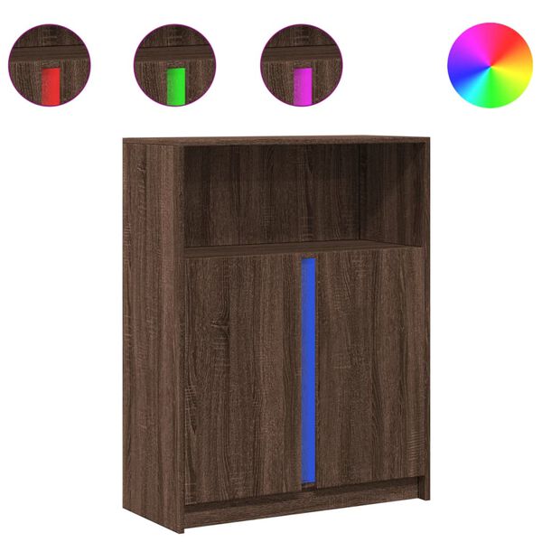 vidaXL Sk&auml;nk med LED brun ek 77x34x100 cm konstruerat tr&auml;
