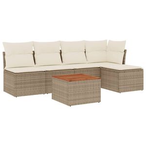 vidaXL Soffgrupp f&ouml;r tr&auml;dg&aring;rden med dynor 6 delar beige konstrotting