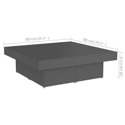 vidaXL Soffbord grå 90x90x28 cm konstruerat trä