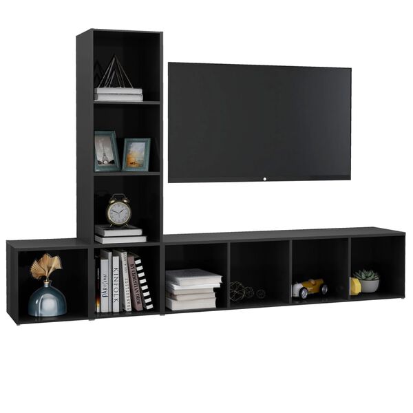 vidaXL TV-skåp 3 delar grå högglans konstruerat trä