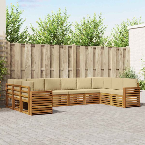 vidaXL Sektionsoffgrupp 10 pcs Naturlig och Beige Massivt Akaciatr&auml;