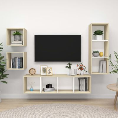 vidaXL TV-skåp 4 st vit och sonoma-ek konstruerat trä
