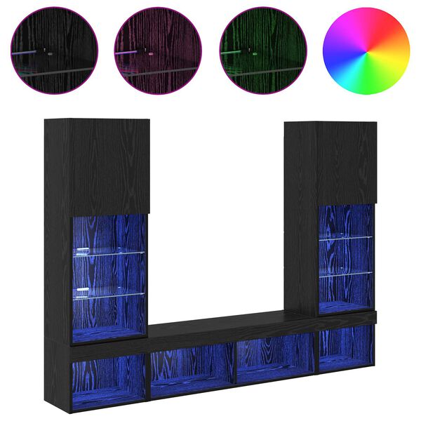 vidaXL TV-v&auml;ggenheter med LED med led 5 pcs Svart Ek Konstruerat tr&auml;