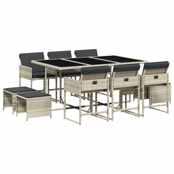 vidaXL Matgrupp f&ouml;r tr&auml;dg&aring;rden med dynor 11 delar ljusgr&aring; konstrotting