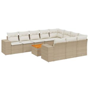 vidaXL Loungegrupp för trädgården m. dynor 11 delar beige konstrotting