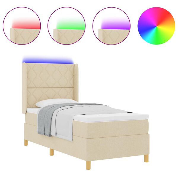 vidaXL B&auml;ddfj&auml;der med madrass med LED -remsljus Kr&auml;m 140 x 200 cm tyg