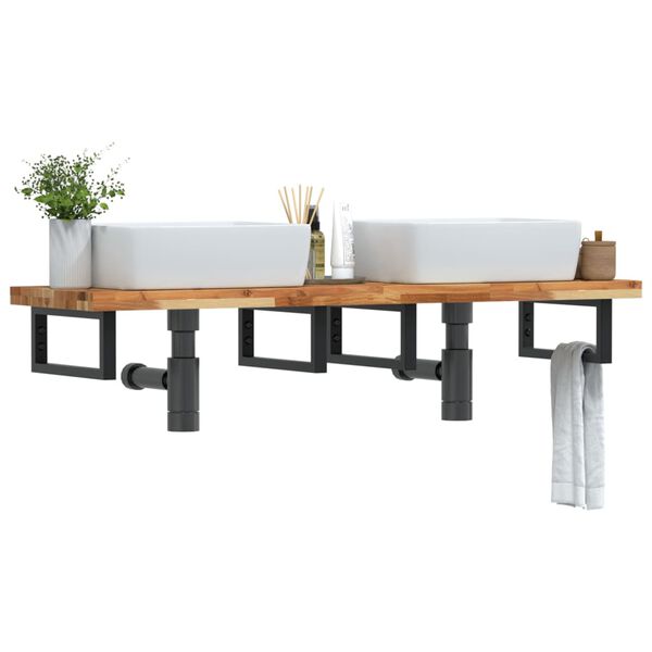 vidaXL V&auml;ggmonterad handfatshylla st&aring;l och massivt akaciatr&auml;