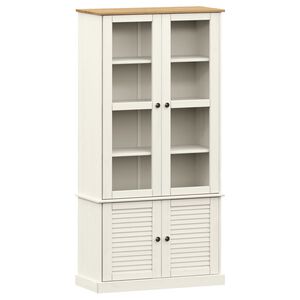 vidaXL Vitrinsk&aring;p med glasd&ouml;rrar VIGO vit 85x35x170 cm massiv furu