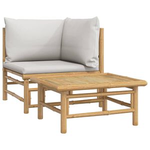 vidaXL Loungegrupp f&ouml;r tr&auml;dg&aring;rden 2 delar ljusgr&aring;a dynor bambu