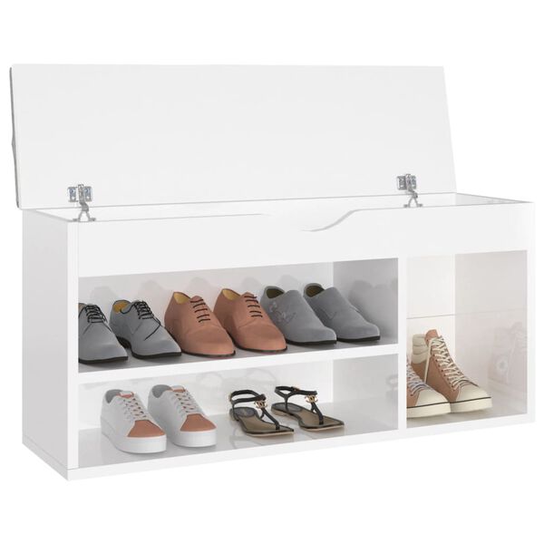 vidaXL Skob&auml;nk med dyna vit h&ouml;gglans 104x30x49 cm konstruerat tr&auml;