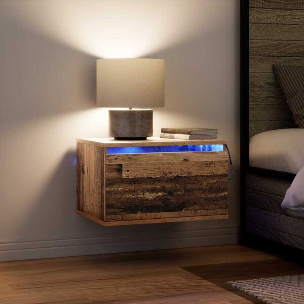 vidaXL V&auml;ggmonterad s&auml;nggavel med l&aring;da Gammalt tr&auml; 50 x 36 x 30 cm