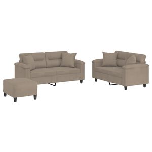 vidaXL Soffgrupp med kuddar 3 delar Taupe mikrofibertyg