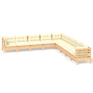 vidaXL Loungegrupp med gr&auml;ddvita dynor 9 delar massiv furu