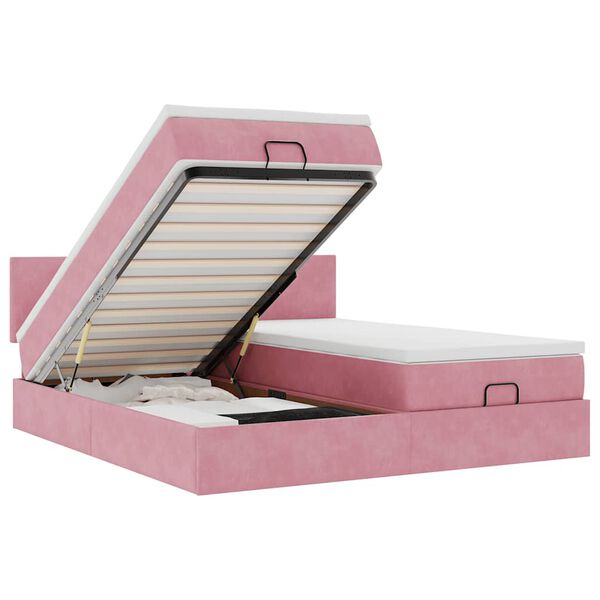 vidaXL Ottoman s&auml;ngram med madrasser rosa 200x200 cm sammet
