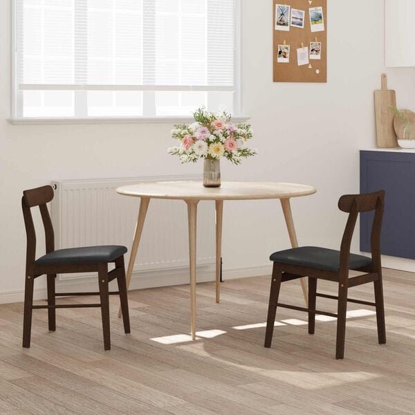 vidaXL Matstol 2 pcs Ljusbrun och svart Massiv Gummitr&auml;