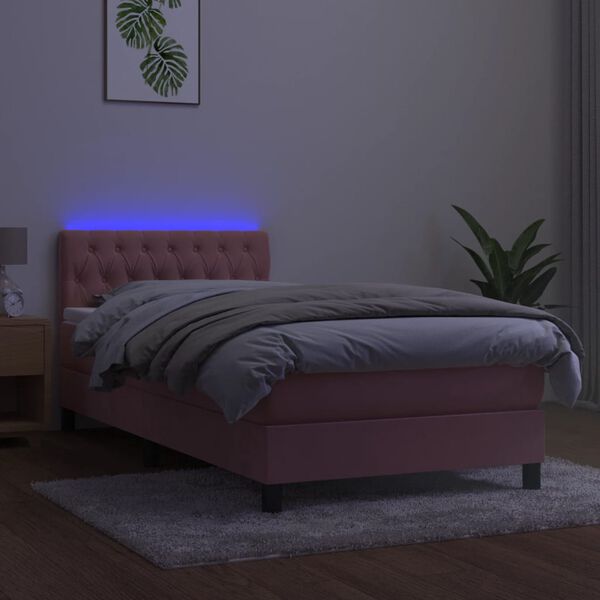 vidaXL Rams&auml;ng med madrass & LED rosa 90x190 cm sammet