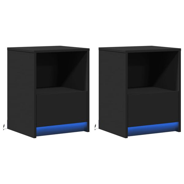 vidaXL Sängbord med LED-lampor 2 st svart konstruerat trä