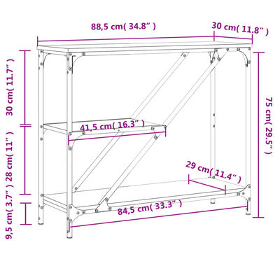 vidaXL Konsolbord svart 88,5x30x75 cm konstruerat trä
