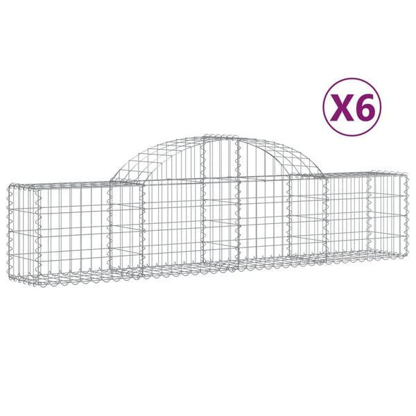 vidaXL Gabion bågformad 6 st 200x30x40/60 cm galvaniserat järn
