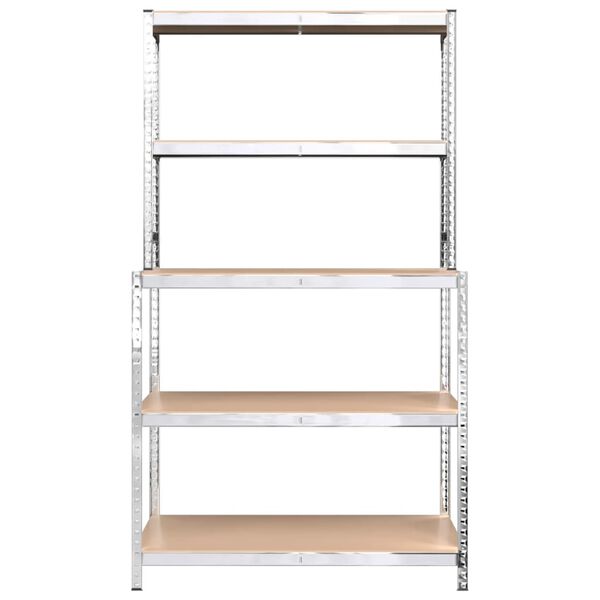 vidaXL Arbetsbord med 5 hyllor silver stål och konstruerat trä
