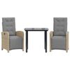 vidaXL Bistrogrupp med dynor 3 delar beige konstrotting