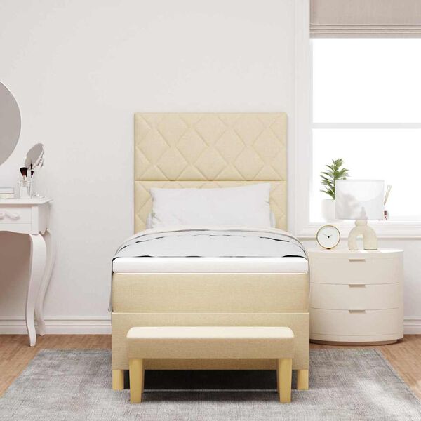 vidaXL B&auml;ddfj&auml;der med madrass med huvudgavel Kr&auml;m 100 x 200 cm tyg