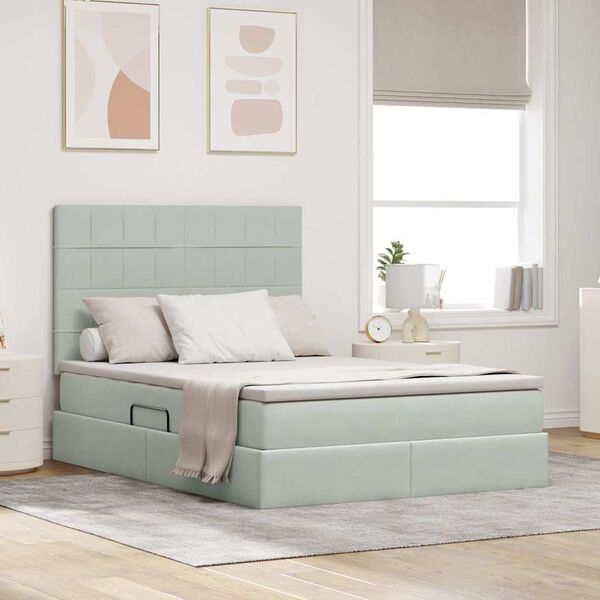 vidaXL F&ouml;rvaringss&auml;ng med LED med madrass Ljusgr&aring; 140 x 200 cm Sammet