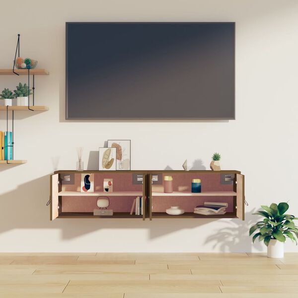 vidaXL V&auml;ggsk&aring;p 2 st honungsbrun 60x30x30 cm massiv furu