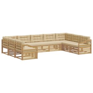 vidaXL Utomhussoffset 9 st Vit och Beige Massivt Akaciatr&auml;