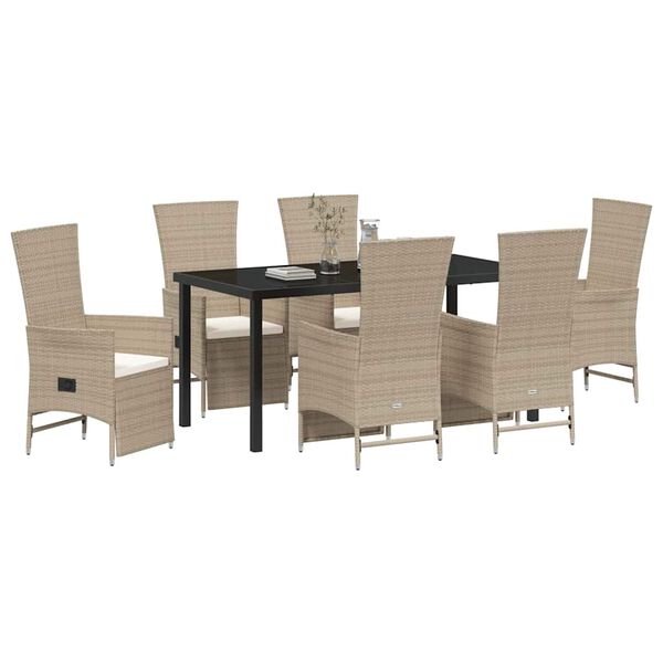 vidaXL Trädgårdsmöbelset med kudde 7 pcs Beige konstrotting