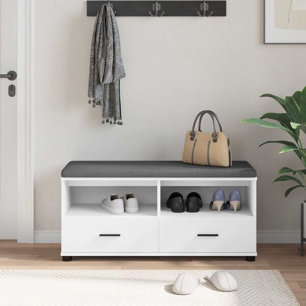 vidaXL Hallb&auml;nk med l&aring;da Vit 100 x 38 x 46 cm Sp&aring;nskiva och kl&auml;dfabric