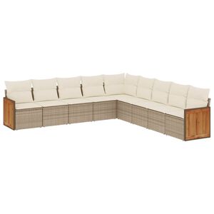 vidaXL Soffgrupp f&ouml;r tr&auml;dg&aring;rden med dynor 9 delar beige konstrotting