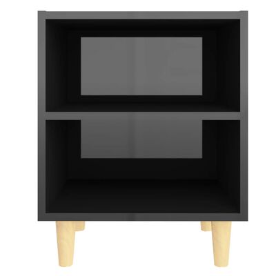 vidaXL Sängbord med massiva ben svart högglans 40x30x50 cm