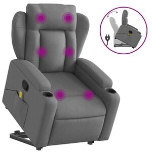 vidaXL Massagef&aring;t&ouml;lj med uppresningshj&auml;lp m&ouml;rkgr&aring; tyg