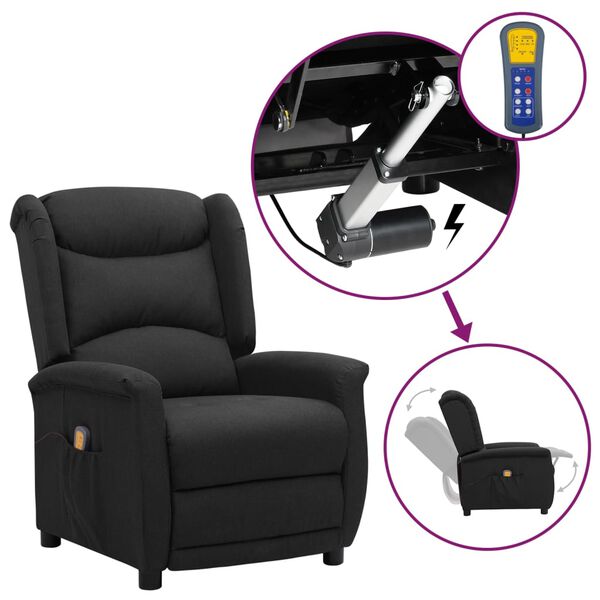 vidaXL massagef&aring;t&ouml;lj med uppresningshj&auml;lp svart tyg