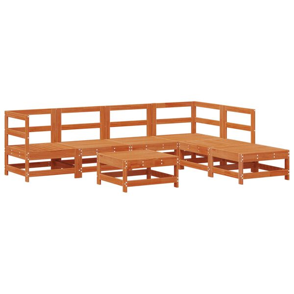 vidaXL Tr&auml;dg&aring;rd loungem&ouml;bler 7 pcs VaxBrun Massivt furu