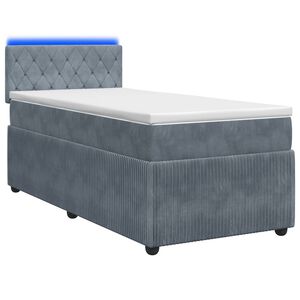 vidaXL Boxspring s&auml;ng med madrass och LED M&ouml;rkgr&aring; 90 x 190 cm Sammet