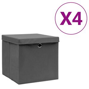 vidaXL F&ouml;rvaringsl&aring;dor med lock 4 st 28x28x28 cm gr&aring;