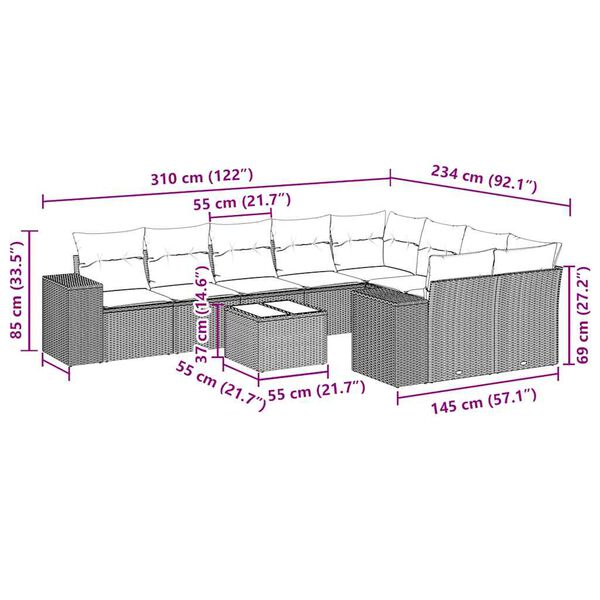 vidaXL Loungegrupp 10 delar med svarta dynor konstrotting