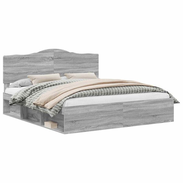 vidaXL S&auml;ngram med huvudgavel Gr&aring; Sonoma 180 x 200 cm Massiv furu