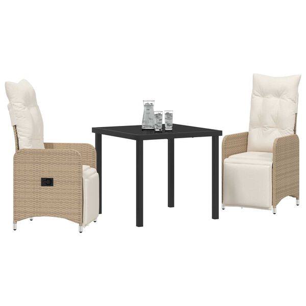 vidaXL Trädgårdsmöbelset med kudde 3 pcs Beige Poly rattan