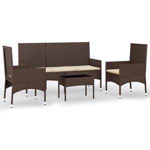 vidaXL Loungegrupp f&ouml;r tr&auml;dg&aring;rden med dynor 4 delar konstrotting brun