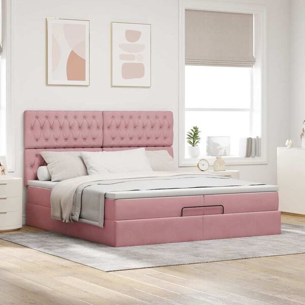 vidaXL Ottoman s&auml;ngram med madrasser rosa 200x200 cm sammet