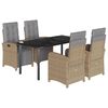 vidaXL Matgrupp f&ouml;r tr&auml;dg&aring;rden med dynor 5 delar beige konstrotting