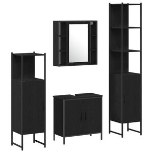 vidaXL Badrumsm&ouml;belset med hylla med d&ouml;rr 4 pcs Svart Konstruerat tr&auml;