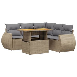 vidaXL Soffgrupp f&ouml;r tr&auml;dg&aring;rden med dynor 6 delar beige konstrotting