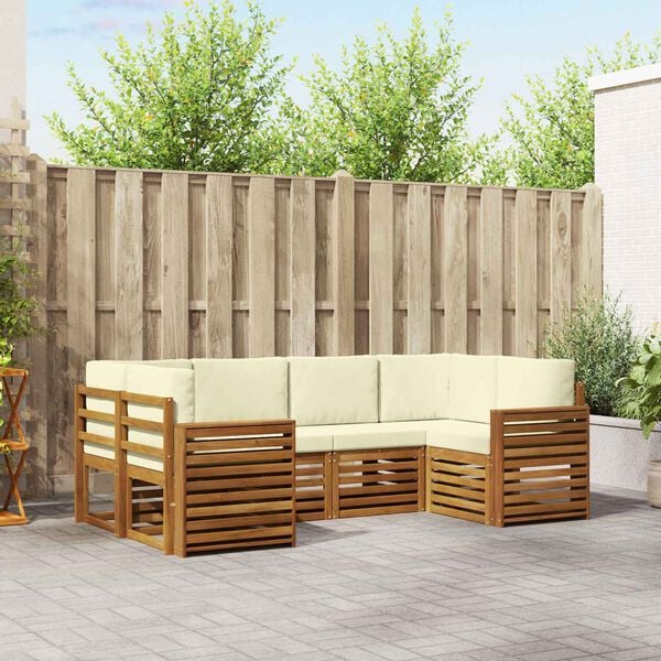 vidaXL Sektionsoffgrupp 6 pcs Naturlig och Gr&auml;dde Massivt Akaciatr&auml;