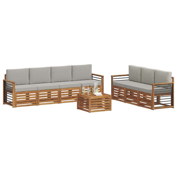 vidaXL Soffgrupper 8 pcs Naturlig och Ljus Gr&aring; Massivt Akaciatr&auml;